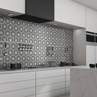 Kitchen Backsplash Use Recyled Wood geometric pattern