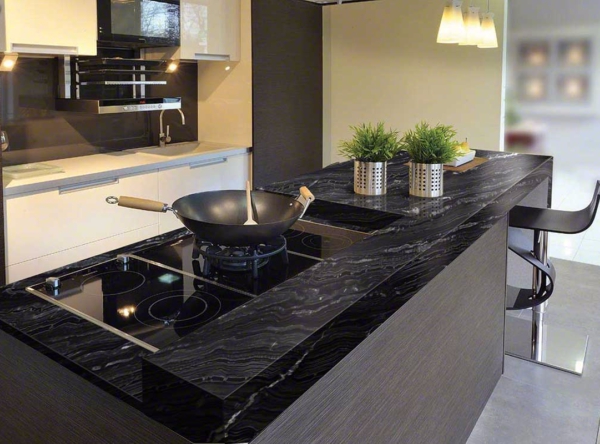 black countertop kitchen table