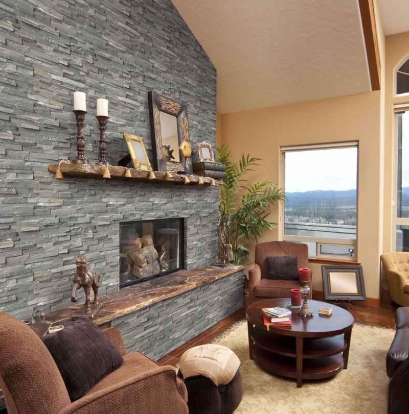 Stacked Stone Fireplace