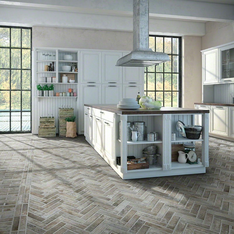 Capella Taupe Brick Porcelain Tile Kitchen Scene Msi 