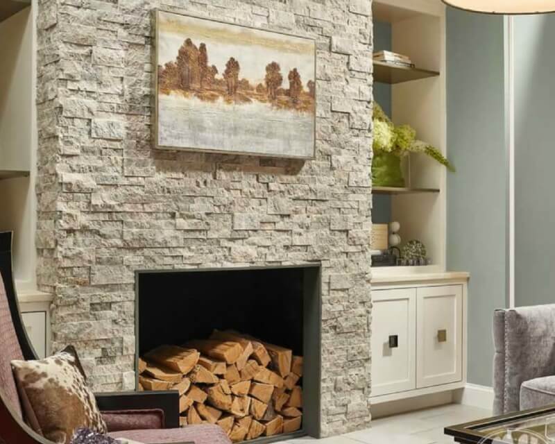 build the stone tile fireplace