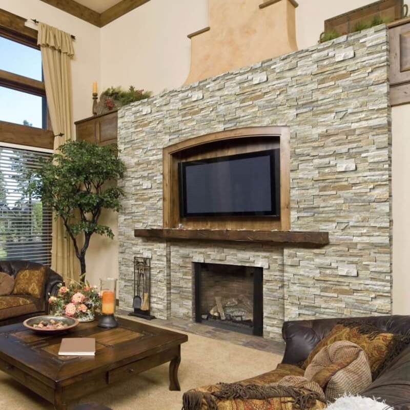 Stacked Stone Fireplaces, How Much Does It Cost To Put Stacked Stone On A Fireplace