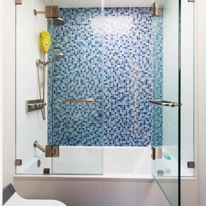 Blue Blend Glass Tile Mosaic Shower Surround Bathroom Photo Credit Msi 