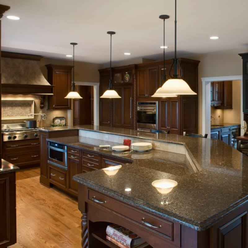 5 Kitchen Countertop And Flooring, What Color Goes Best With Brown Kitchen Cabinets