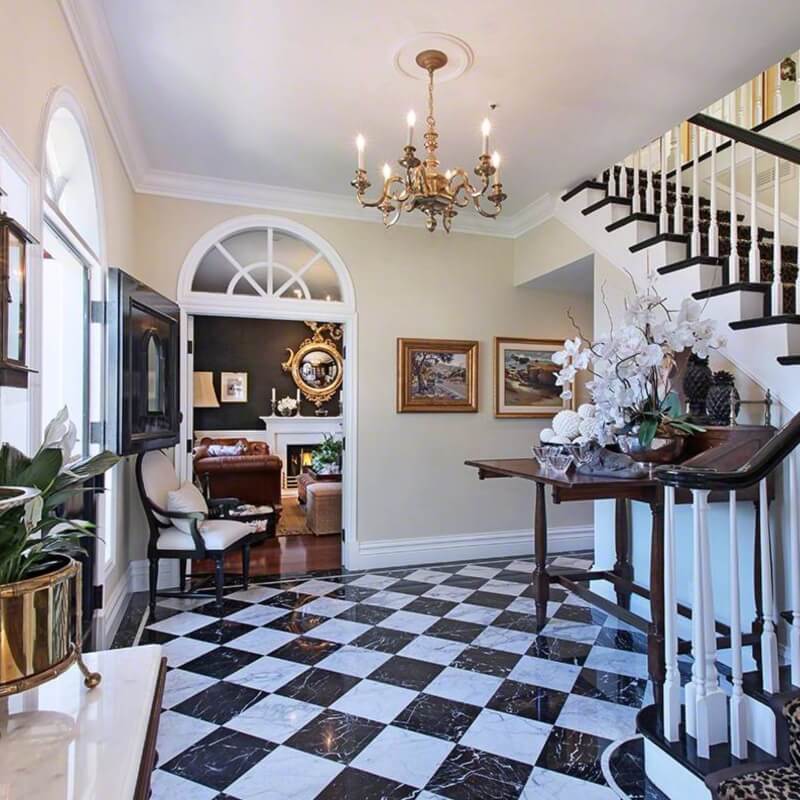 white marble floor living room