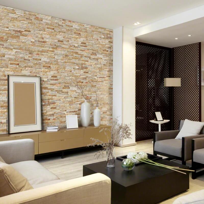 Sparkling Autumn Stacked Stone Panels Feature Wall Living Room Scene Msi 