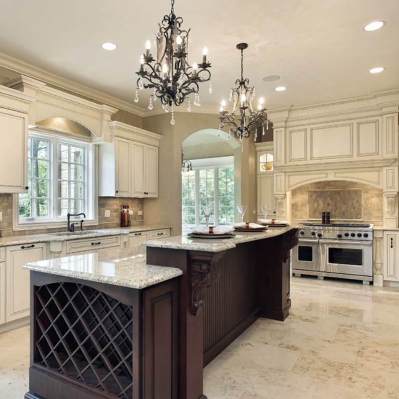 bianco romano granite in cream kitchen