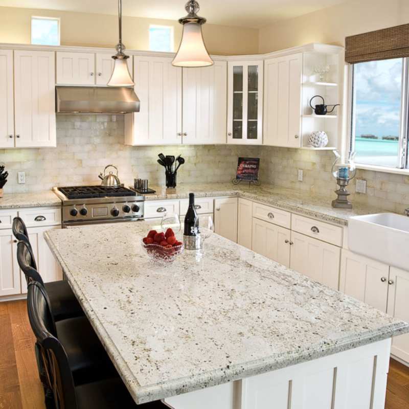 Light Colored Granite Kitchen Countertops Things In The Kitchen   Colonial White Granite Countertop Kitchen Photo Credit Houzz 