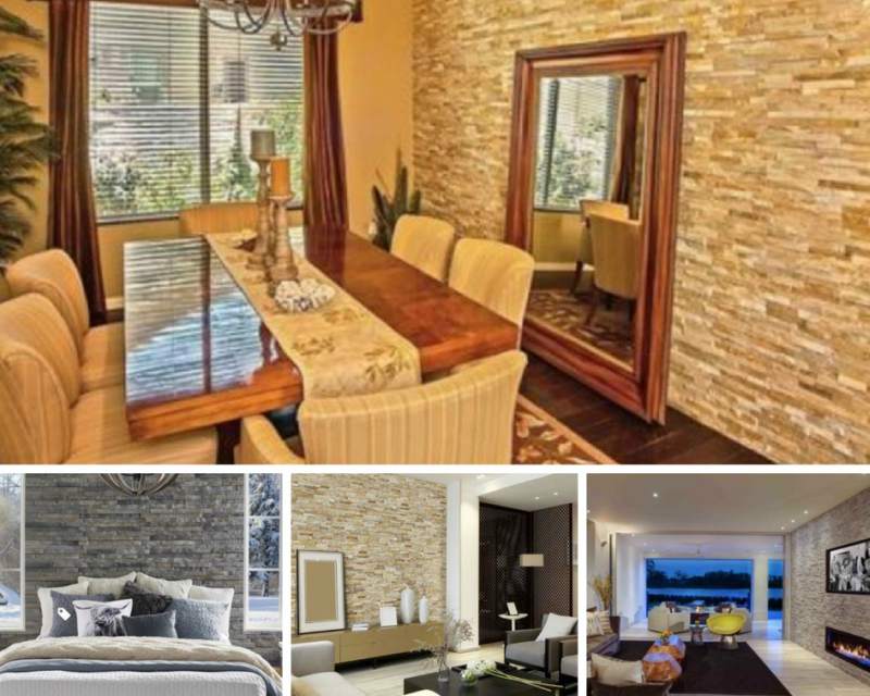 interior stone wall living room