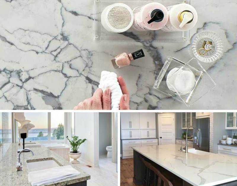 5 Quartz Marble Lookalike Countertops, White Quartz Countertops With Grey And Gold Veins