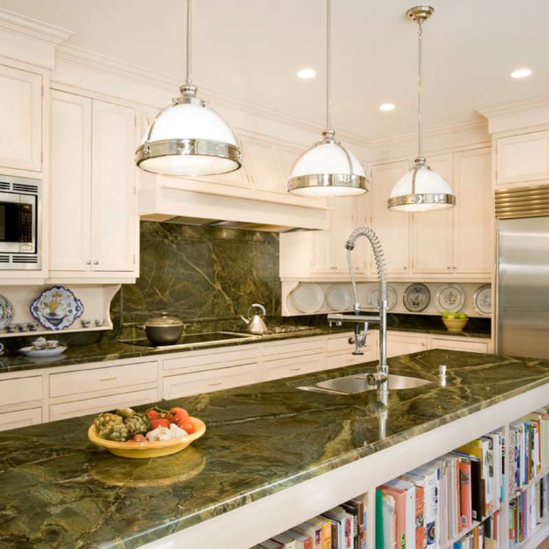 5 Granite Colors That Go Perfectly With, White Kitchen Cabinets Green Granite Countertops Pictures