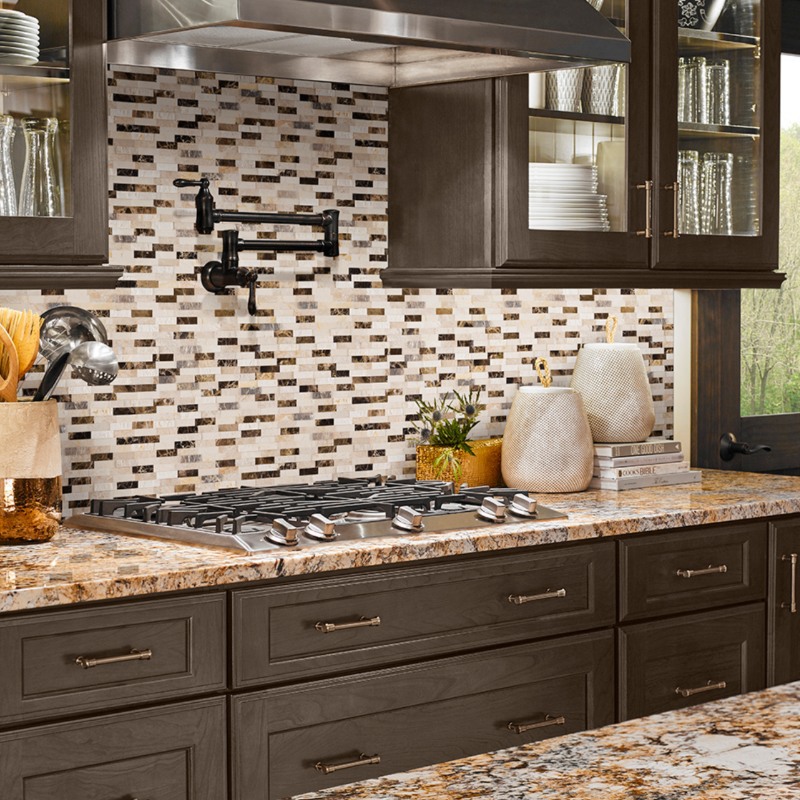 Emperador Blend Splitface Dark Cabinet Kitchen With Peel And Stick Backsplash Tile Msi 