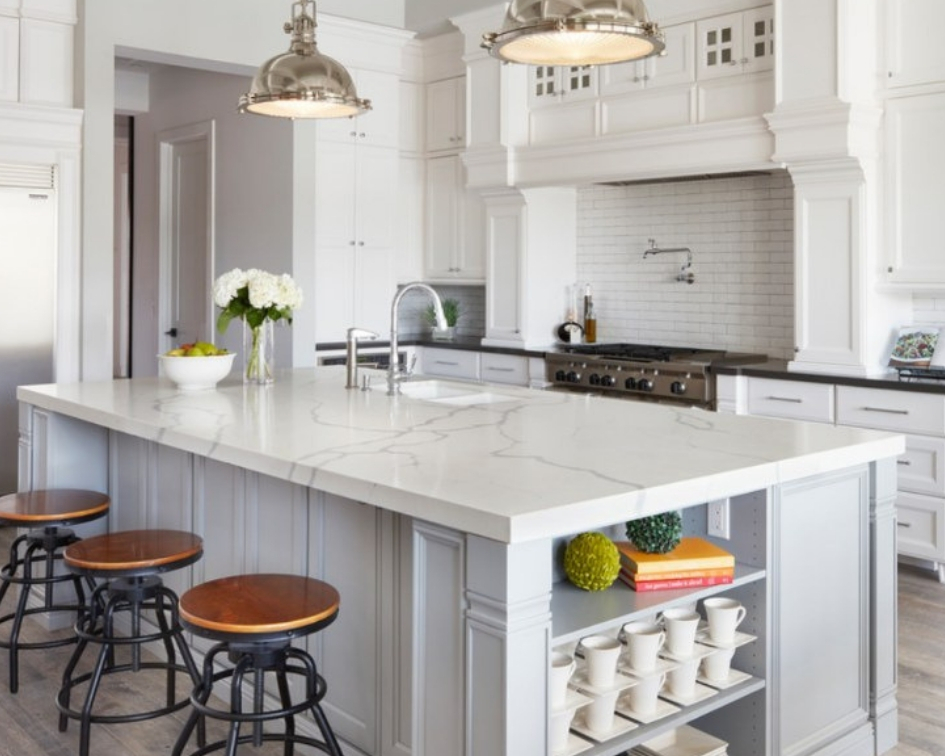 gorgeous quartz countertop island in kitchen