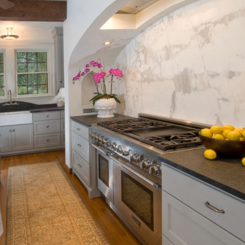 Impala Black Matte Granite Kitchen Counter With Marble Backsplash Houzz 