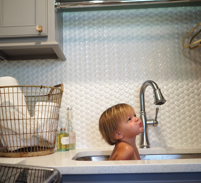 herringbone white 3D backsplash tile