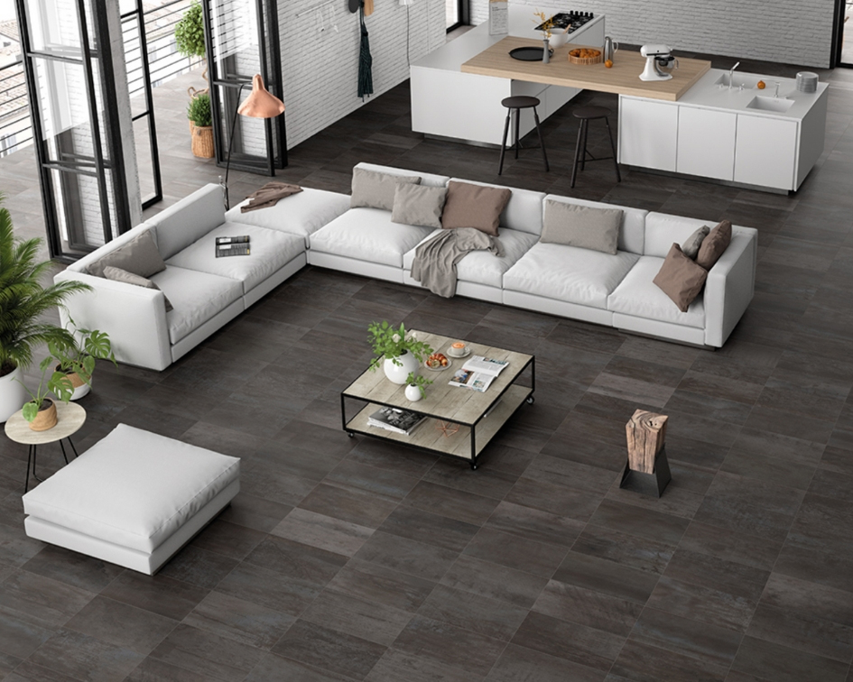 porcelain large format tiles on floor