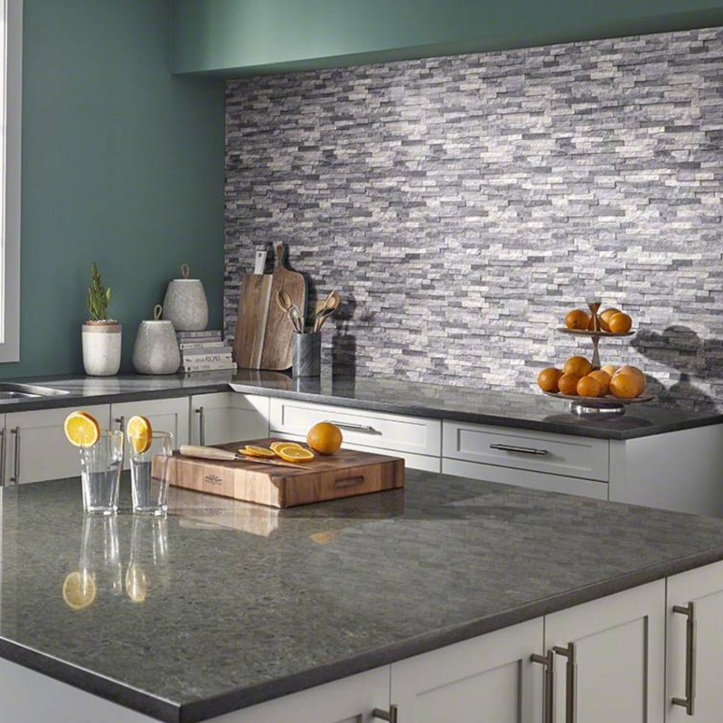 Alaskan Gray Splitface Natural Stone Feature Wall In Kitchen Msi 