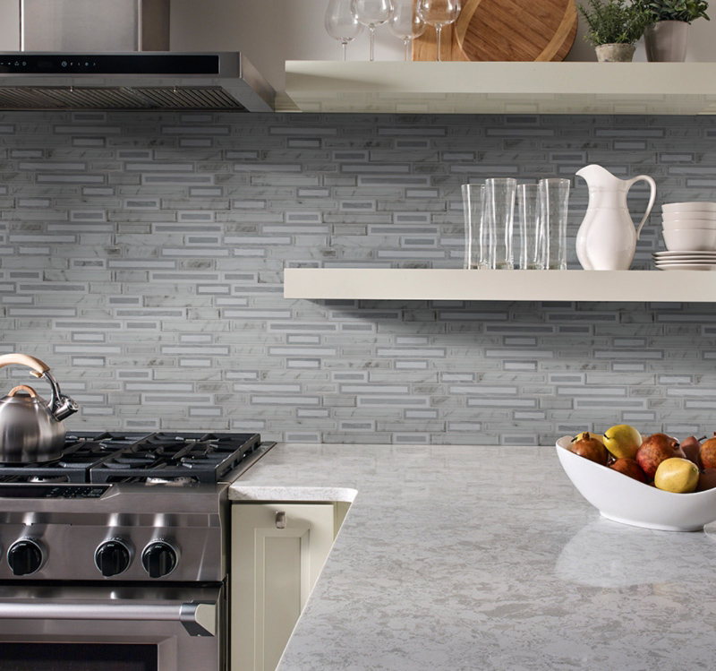 glass and stone backsplash