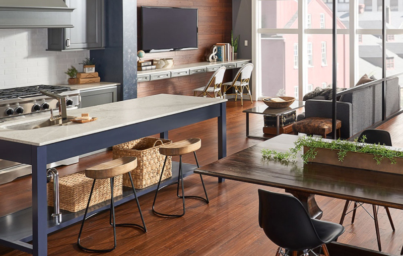 modern kitchen with a quartz countertop island