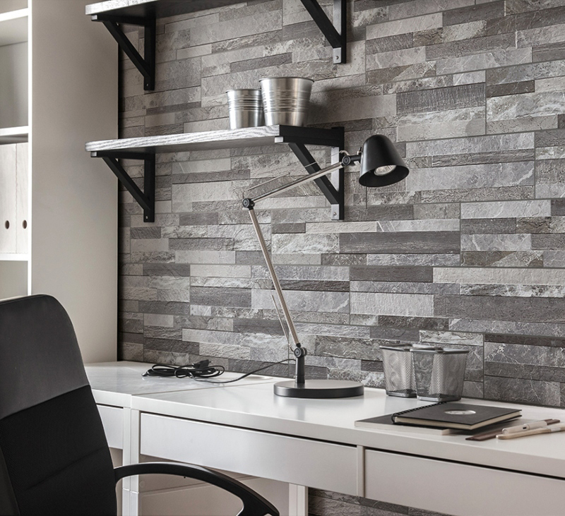stacked stone wall panels in the office
