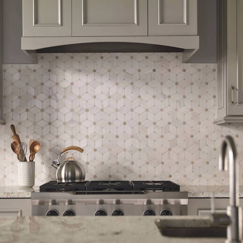 Matching Granite Countertops Tile Backsplashes   Cecily Pattern Polished Mosaic Backsplash Wall Tile Kitchen Scene Msi 