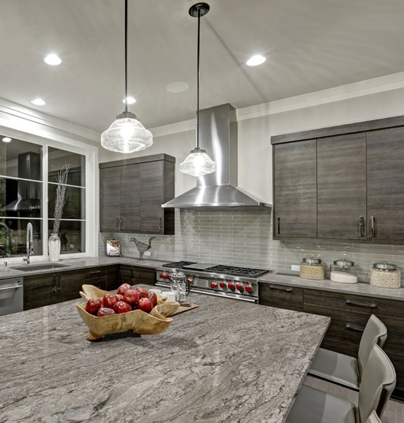 The Timeless Beauty Of One Of A Kind Granite Countertops   Azul Celeste  Grey And Metal Kitchen With Granite Countertop Msi 