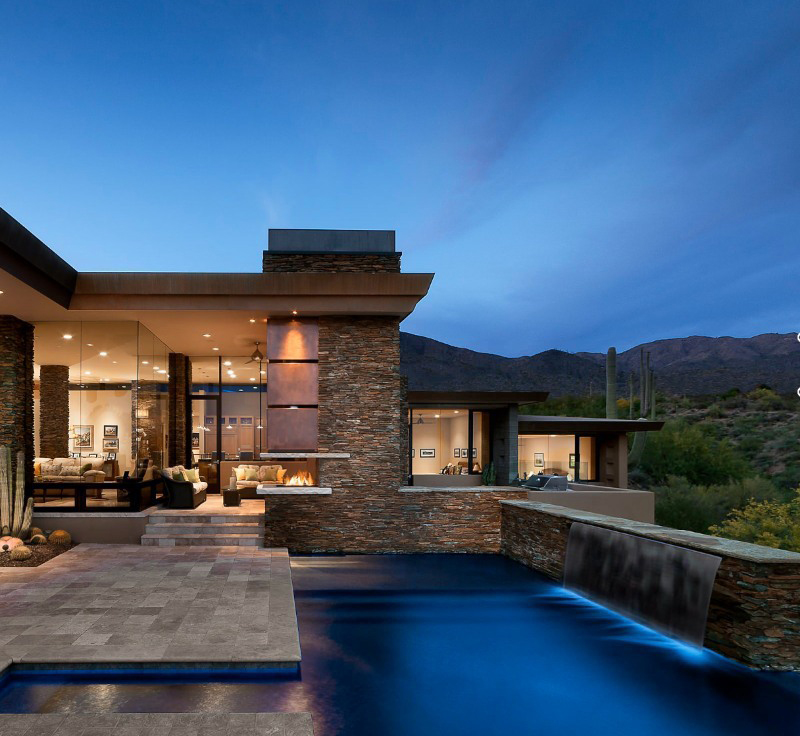 pool design with stacked stone panels