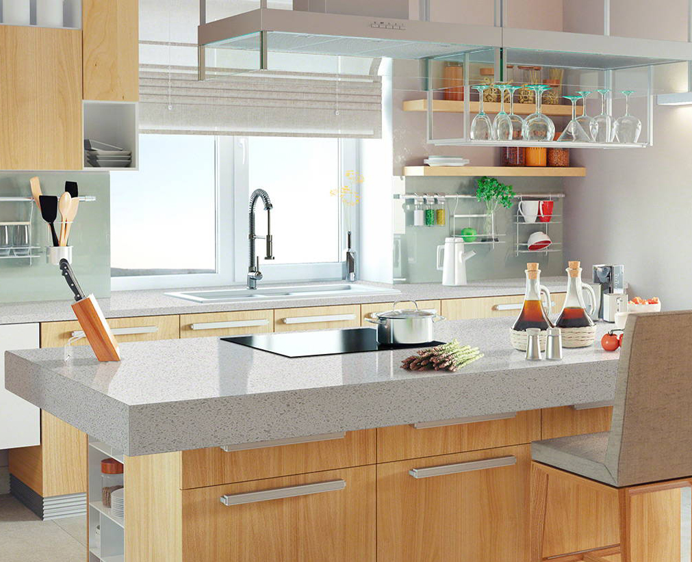 quartz countertop island in kitchen