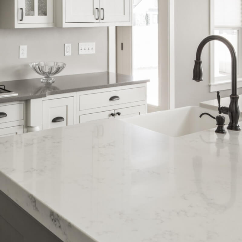 Carrara Grigio Quartz Marble Look Countertop Kitchen Scene Photo Credit Houzz 