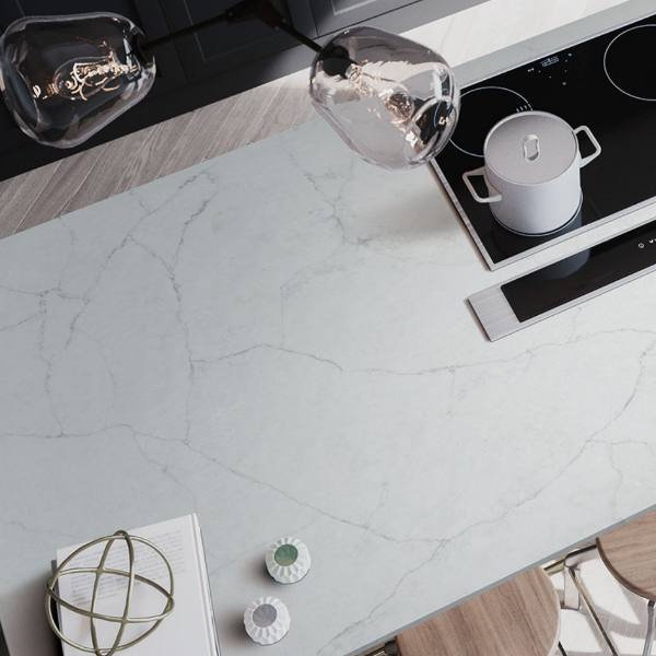 whisper vein quartz+countertop with electric stove