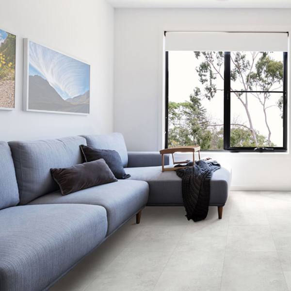 stone look vinyl tile flooring in living room