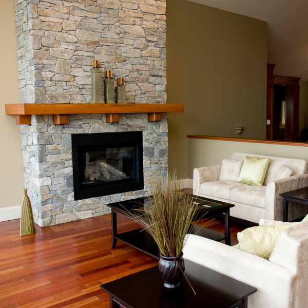 Stacked Stone Fireplace