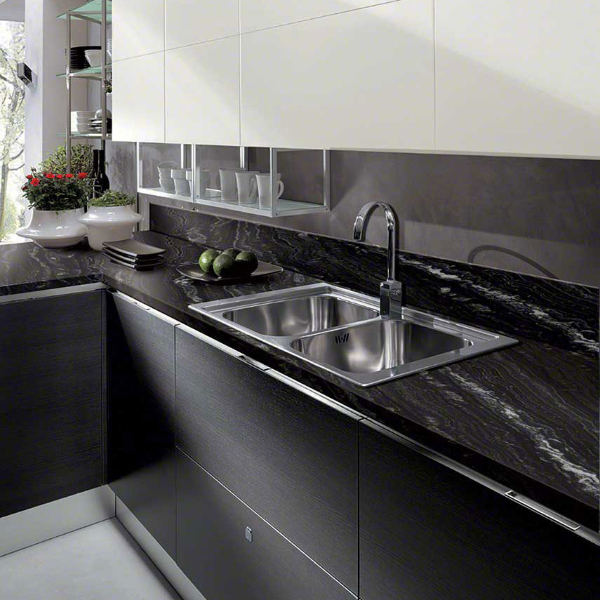 Prefabricated granite countertop in kitchen