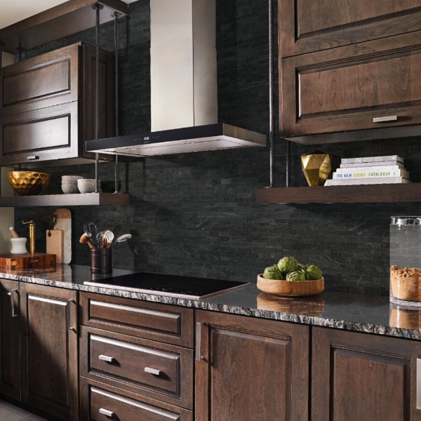 Black Forest Dark Granite With Rich Brown Cabinets And Black Tile Msi 