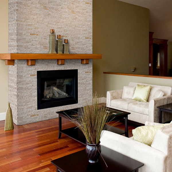 white stone fireplace