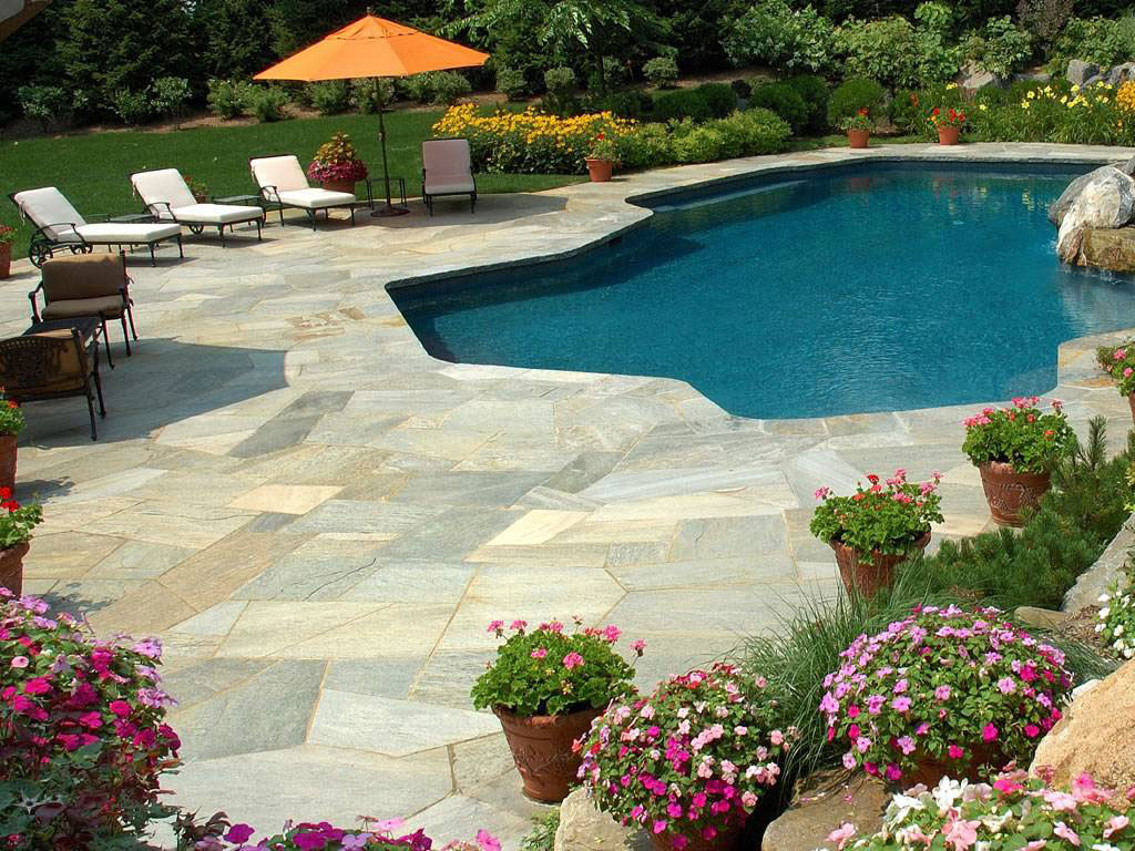 pool surround and walkway with natural stone