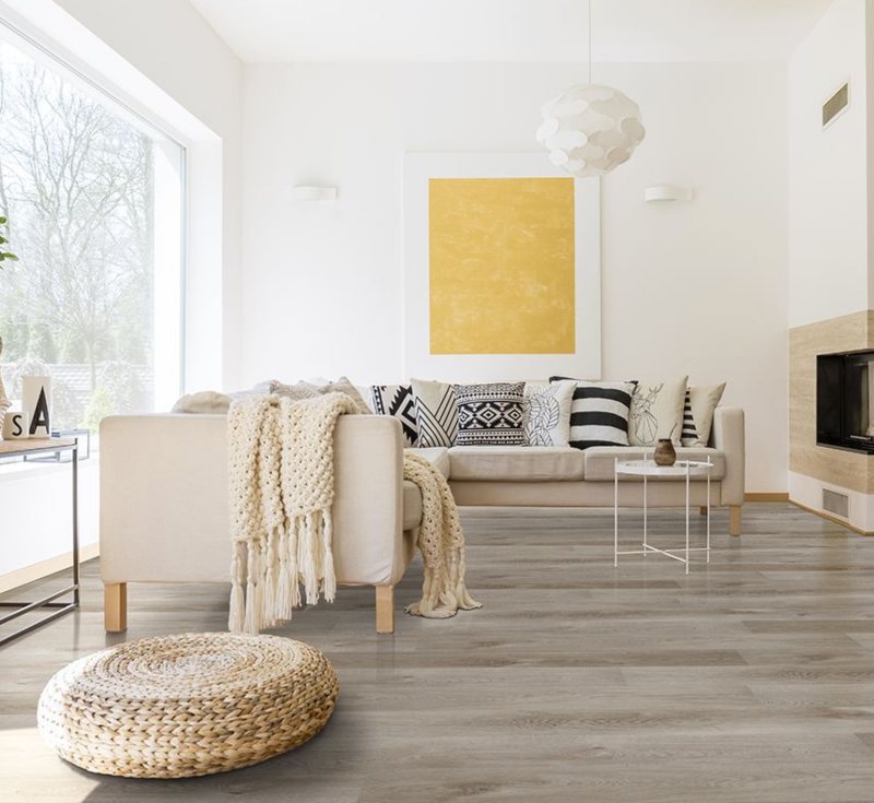 light and fresh living room with luxury vinyl flooring