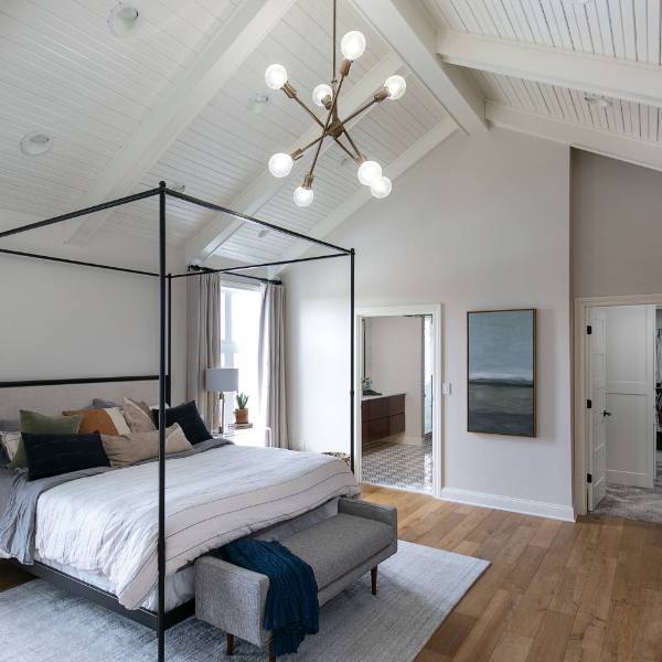 luxury vinyl wood tile in beach style bedroom