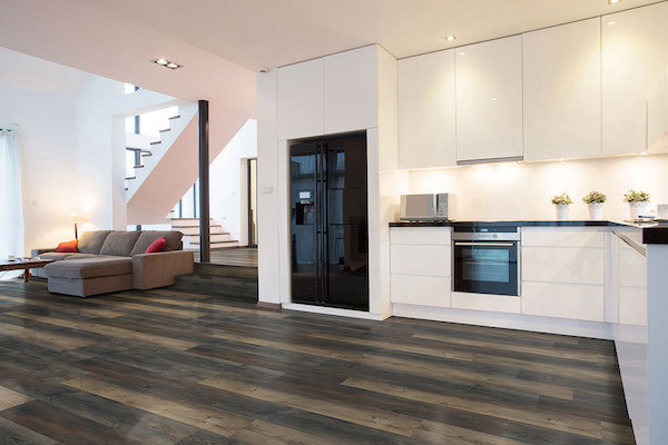 oversized vinyl flooring in open floorplan