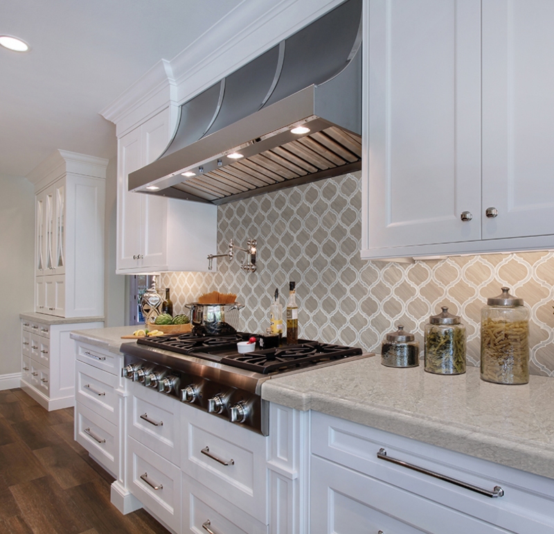 cream and tan country kitchen with marble tile