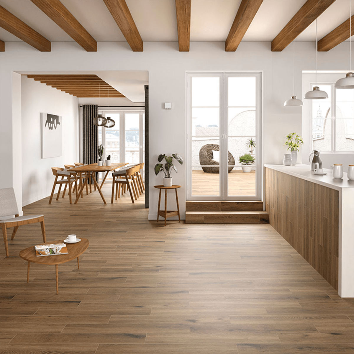 wood look tile kitchen