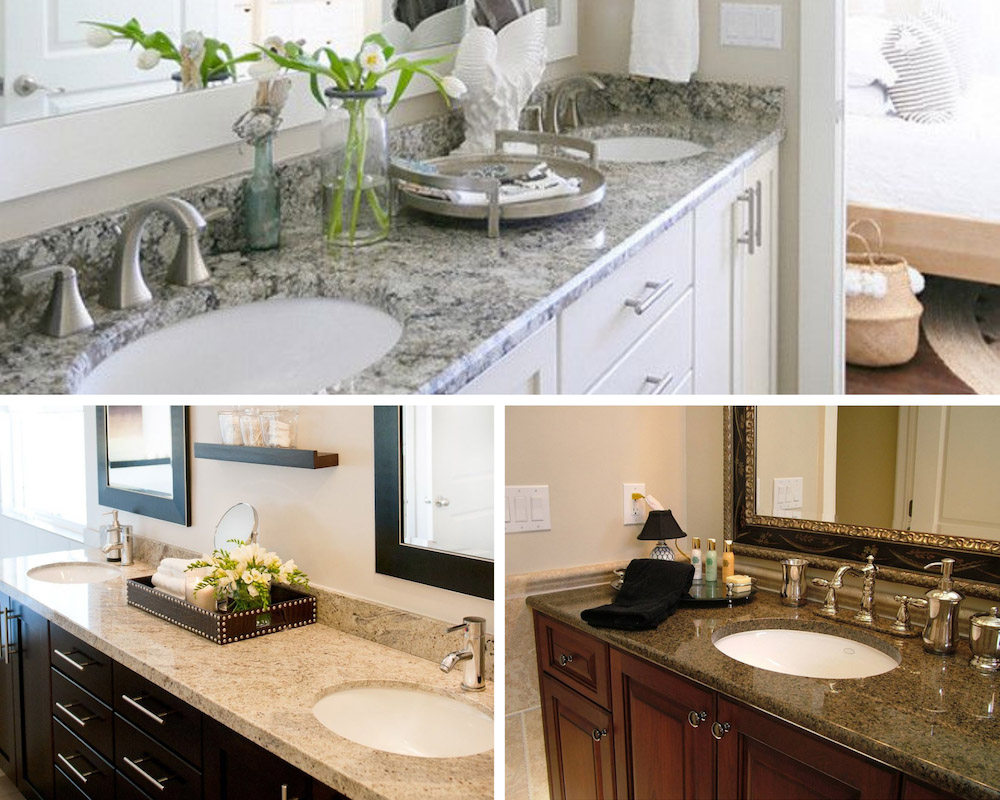 Green Bathroom Vanity With Dark Granite Countertops