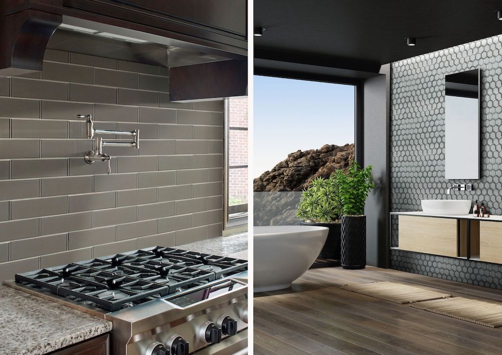 Modern White Kitchen with Mosaic Floor Tiles - Luxe Interiors + Design