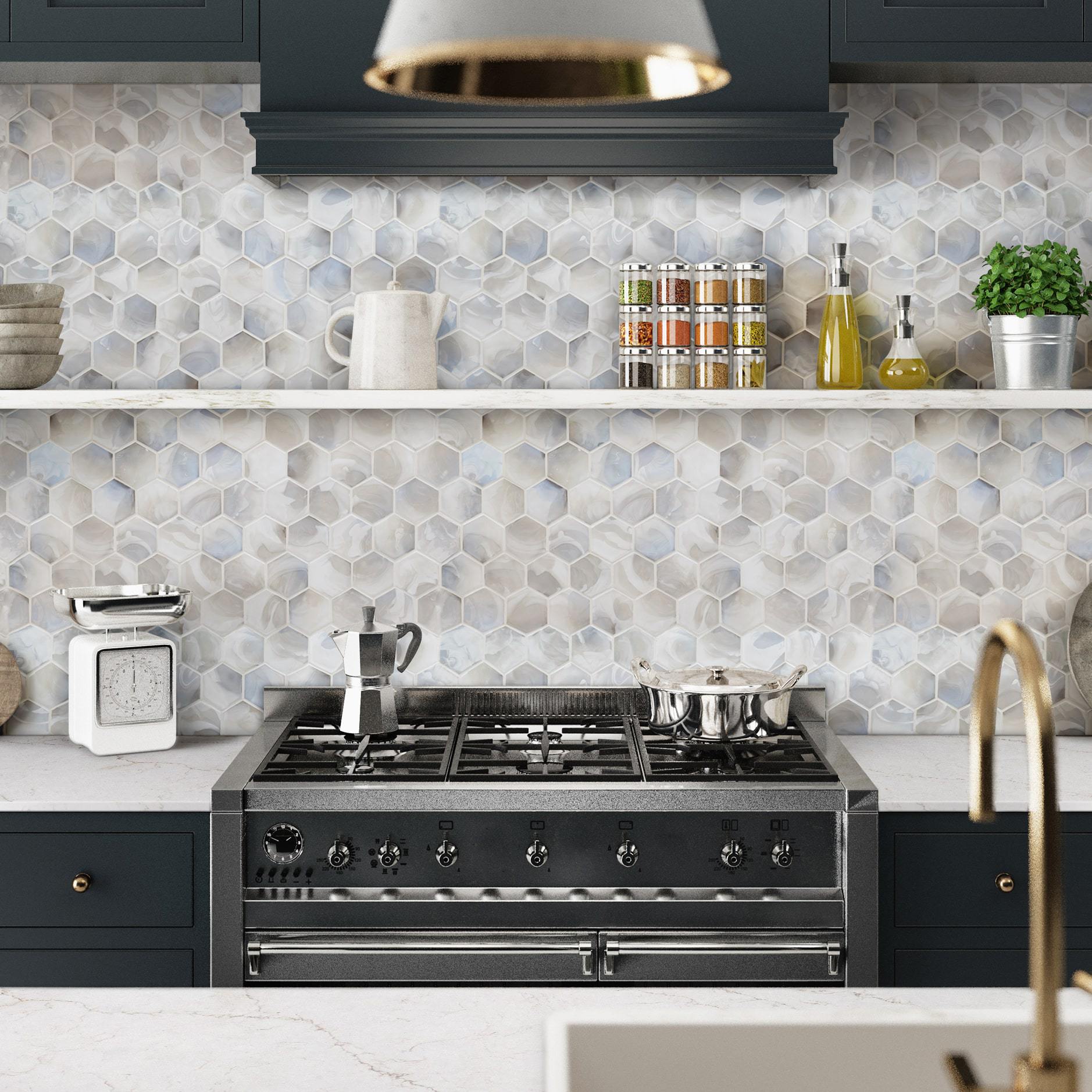 Msi Akoya Pearl Hexagon Mosaic Tile Kitchen Backsplash Min 