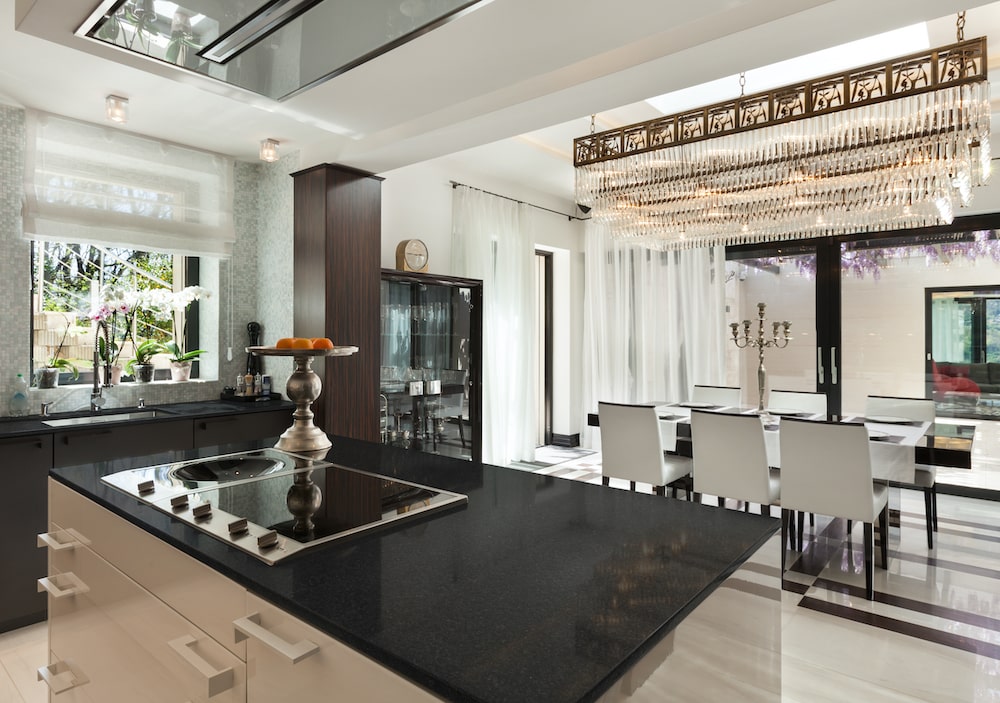 msi-black-pearl-granite-kitchen-countertop-with-modern-crystal-lighting-min