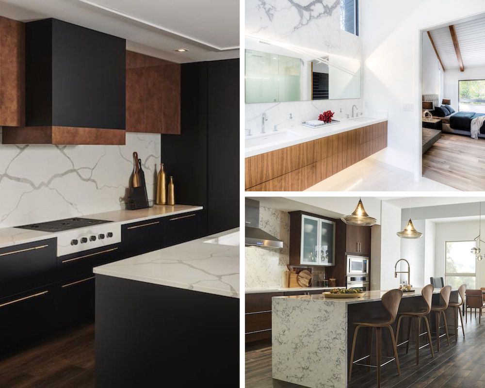 Kitchen Utensils With Stove On Wooden Countertop And White Tiled