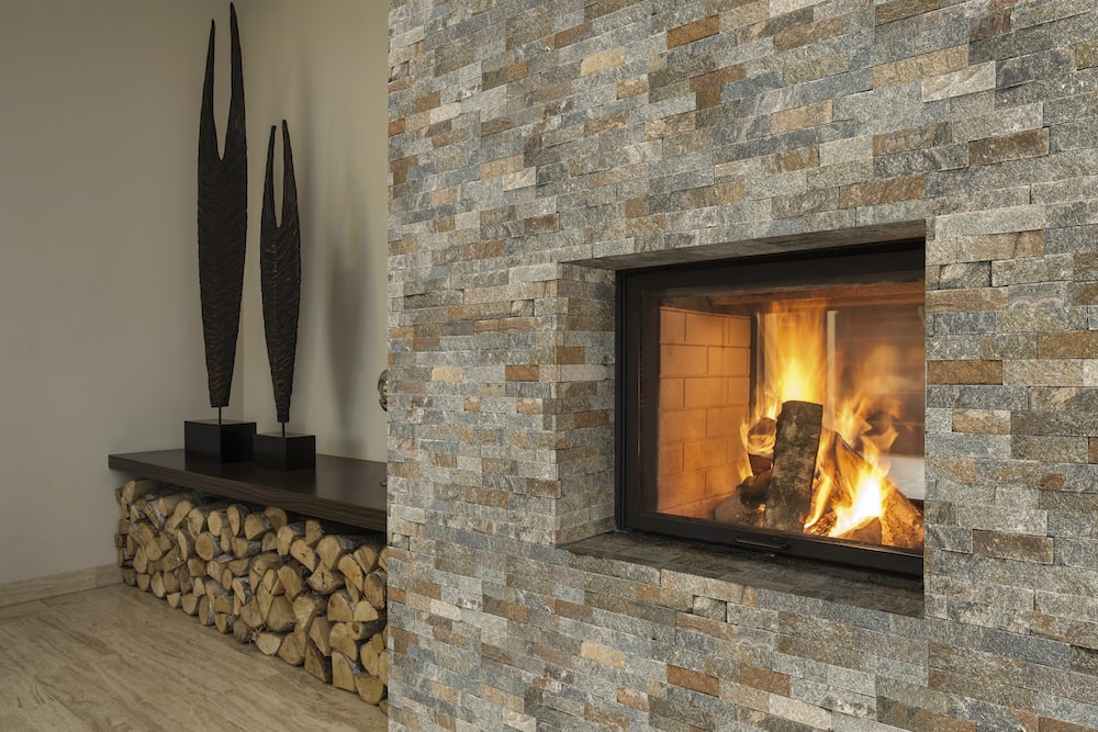 modern stone veneer fireplace