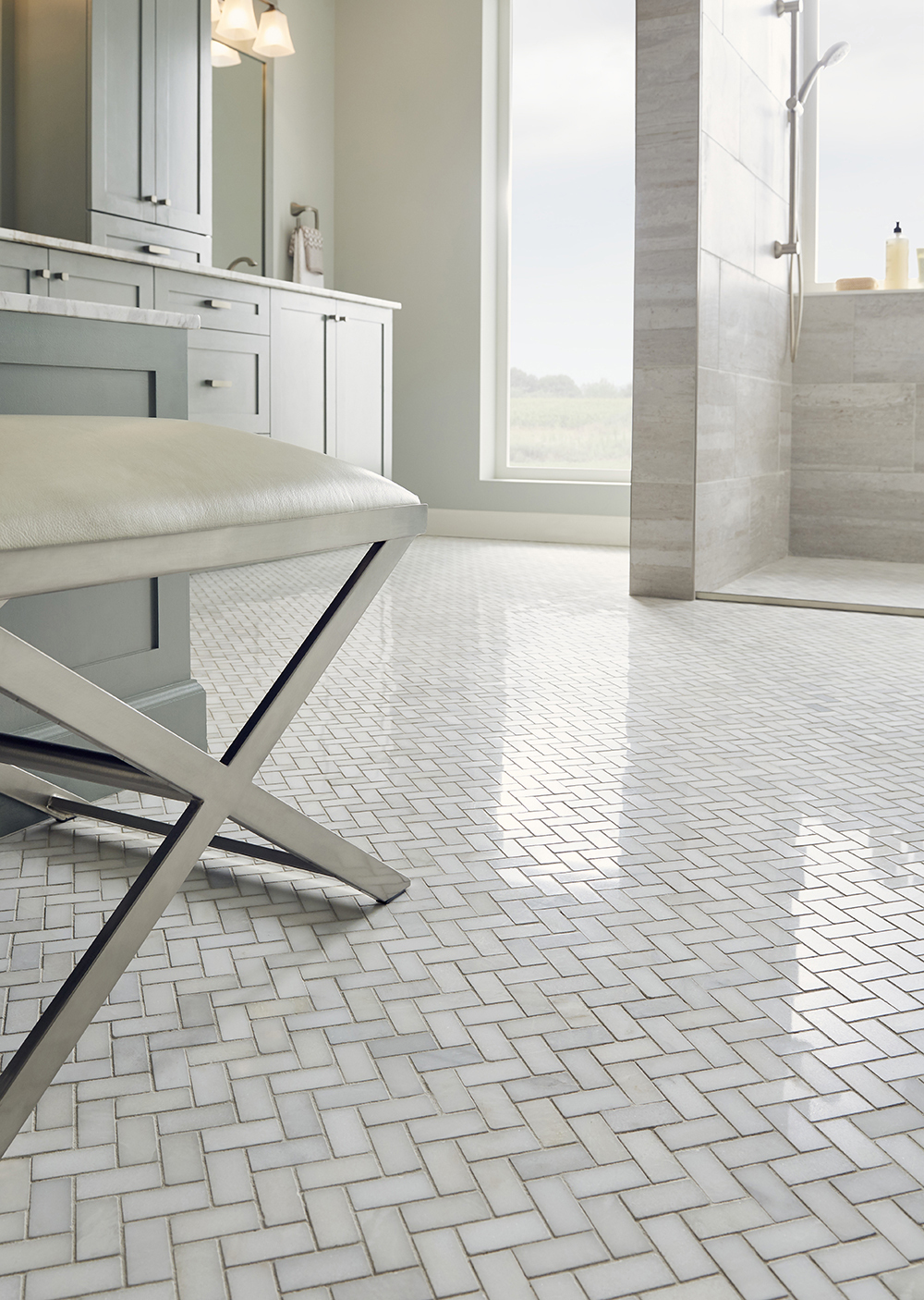 greecian-white-herringbone-mosaic-floor-tile