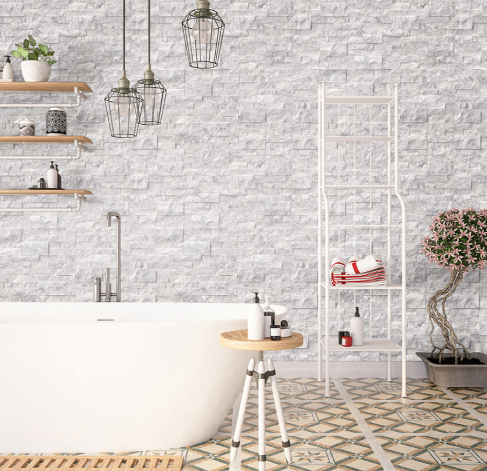 arabescato-carrara-stacked-stone-bathroom-wall