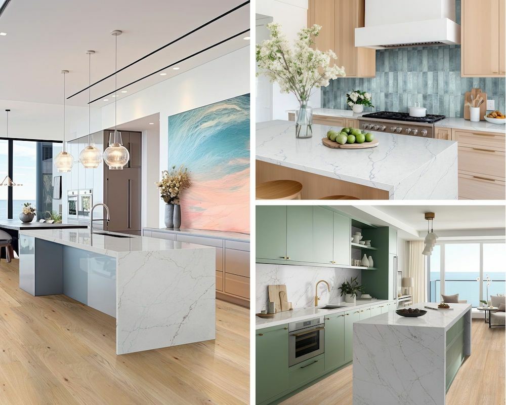 Dive Into Cool Toned Quartz Countertops With Green And Blue Veining